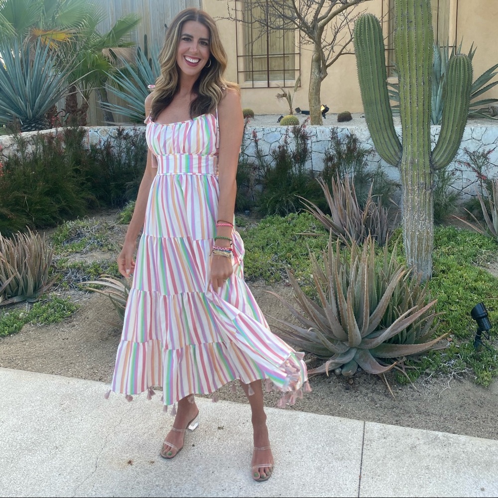 Candy-striped midi dress